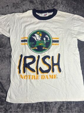 Vintage 90s Notre Dame Irish Short Sleeve Ringer Tee - White/Navy